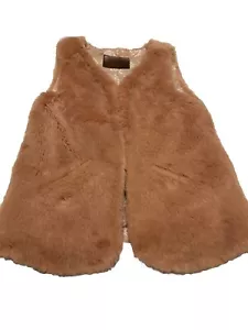 ZARA Light Brown Pink Hue FAUX FUR VEST PocketsEXCELLENT COND Soft Girls 4 - Picture 1 of 9