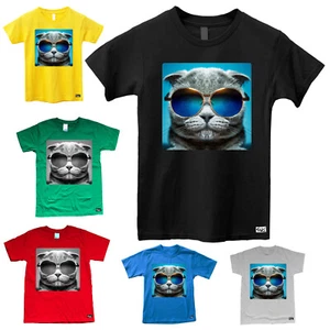 EAKS® Kinder Jungen Fun T-Shirt "Katze mit Sonnenbrille" Katzenmotiv Funshirt - Bild 1 von 23