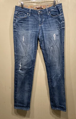 Jeans skinny Paige cintura baixa Jimmy Jimmy desgastado azul médio tamanho 27 - Imagem 1 de 4