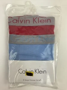 2 Calvin Klein Boys Boxer Briefs Size XL  28”-30” Red Light Blue - Picture 1 of 3