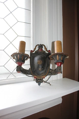 Antique Art Nouveau Wall Sconce Electric Double Light Circa 1910s Cover