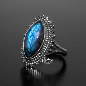Elegant Labradorite 925 Sterling Silver Gemstone Ring RRP £43.99 Gift Boxed - Picture 1 of 6