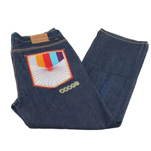 Vintage COOGI Sz 40X32 Y2K Embroidered Rainbow Colors Dk Wash Straight Leg Jeans - Picture 1 of 21