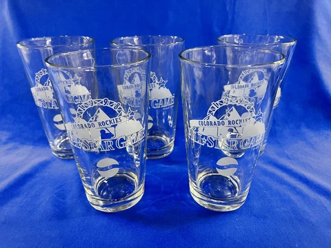 Set of 5 Colorado Rockies 1998 All Star Game Etched Glasses Clear Mint Condition Cover