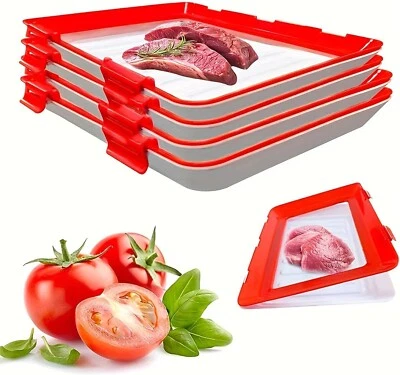 ZR SOLUTION 4Pcs Stretch Fresh Storage Tray Vacuum Reusable and Stackable Storage Food Tray