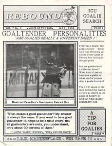 IGU International Goaltender's Union maggio 1990 rivista Rebound Patrick Roy - Foto 1 di 1