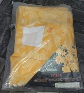 Vintage Style House Draperies Lined Honey Gold Floral 2 Panels 54 X 50 NEW - Picture 1 of 13