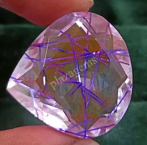 72.70 CT Pear Cut Purple Rutilated Quartz EGL Transparent Loose Gems 5MRD - Picture 1 of 8