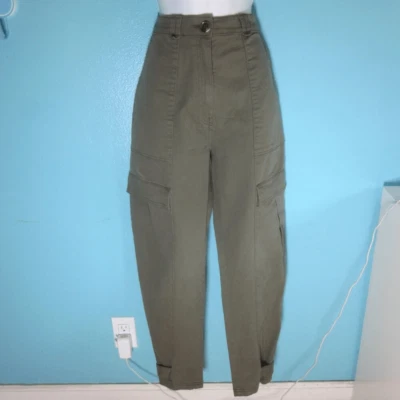 Pantalón H&M Mujer Algodón Carga Pierna Cónica Talla 8 Verde Caqui Foto 1 de 4