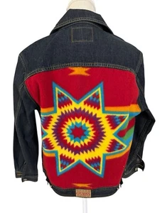 Vintage Guess Jeans Aztec Jean Jacket Dark Wash Size Medium (12/14) Y2K - Picture 1 of 6