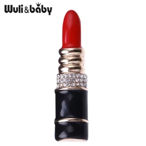 Enamel Lipstick Brooch for Women with Rhinestones - Elegant Gift - Picture 1 of 12