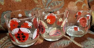 3 bicchieri da cocktail Libbey anni '60 coccinella succo MCM - Foto 1 di 7
