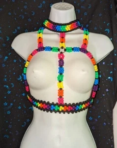Bright Rainbow Rave Slave Collar Halter Top Strap Festival EDM EDC FREE SHIPPING - Picture 1 of 5