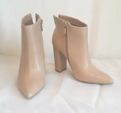 Botines Qupid Talla 6 Natural Cremallera Lateral Tacón Bloque Punta Foto 1 de 4