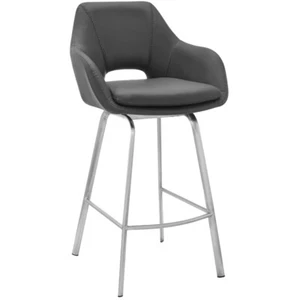 Armen Living Aura 30" Faux Leather/Metal Bar Stool in Gray/Stainless Steel - Picture 1 of 11