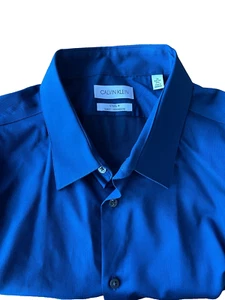 Calvin Klein Steel+ Slim Fit Dress Shirt 2XL 18 34/35 Dark Blue Herringbone - Picture 1 of 6