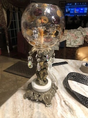 Lámpara de querubín bohemio globo de vidrio checo punto moneda Hollywood Regency de colección 17 pulgadas Foto 1 de 4