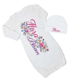 Baby Girl Personalized Floral Hot Pink Purple VS1 Gown Coming Home Outfit - Picture 1 of 23