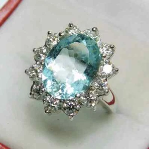6.80 Ct Oval Cut Aquamarine & Diamond Engagement Wedding Ring 14K White Gold - Picture 1 of 13
