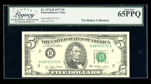 DBR 1977 $5 FRN New York Fr. 1974-B Gem Legacy 65 PPQ Serial B88767173A - Picture 1 of 2