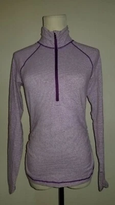 LUCY WOMEN SZ XS 1/4 ZIP ACTIVE TOP PURPLE & OFF WHITE STRIPES LS 3165 - Image 1 of 3