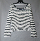 Free People Sweater Womens Small Beige Striped Fuzzy Eyelash Downy Pullover