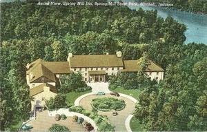 Postcard Indiana Mitchell Spring Mill Inn Park Aerial View Lawrence Cnty 1940s  - Picture 1 of 1
