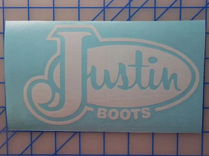 Justin Boots Logo Decal Sticker 5", 7" or 10.5" - 12 Colors Cowboy Western Work - Picture 1 of 2