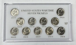 Set of 11 War time SILVER BU Nickels Encased - Picture 1 of 2