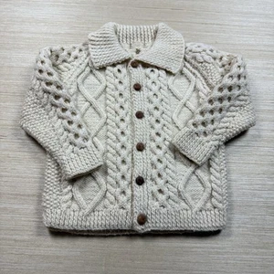 Vintage Kids Cardigan Sweater Irish Cable Knit Fisherman 4-5 Years Boys Girls - Picture 1 of 6