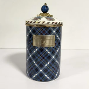 Mackenzie Childs Highbanks Large Canister With Lid Blue Plaid Retired - Picture 1 of 23