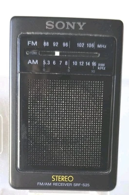Sony SRF-S25 FM/AM 2 Band Receiver Portable Radio Black Works Own Speaker - Imagen 1 de 4