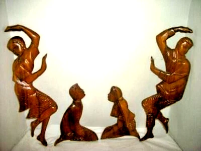 Tinikling Dancers Folk Art Carved Wood Philippines 1960s Mid Century Tiki Bar 4 - Image 1 of 4