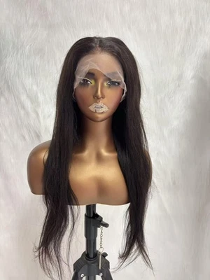 22inch 13x6 Transparent Lace Human Hair Yaki Straight Wig - Image 1 of 4