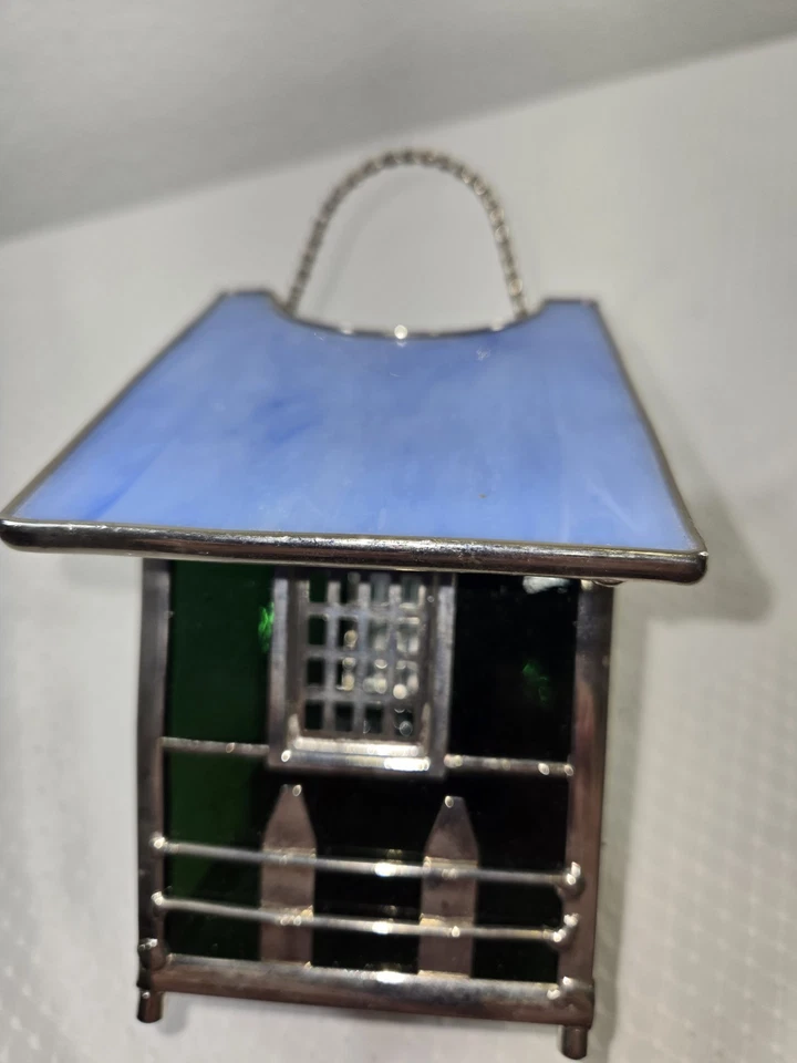 Linterna de vela azul verde para casa de pájaros de 6" x 7,5" x 4" cuelga o se sienta Foto 1 de 4