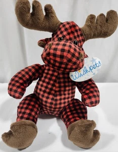 Wishpets Red/Black Plaid Moose Jr. Plush NWT  - Picture 1 of 5