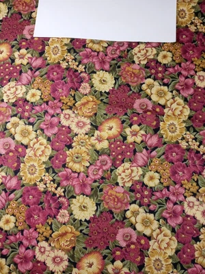 Peter Pan Fabrics Maroon/Beige/Gold Floral  1 Yard  +16" x 45"  100% Cotton - Image 1 of 3