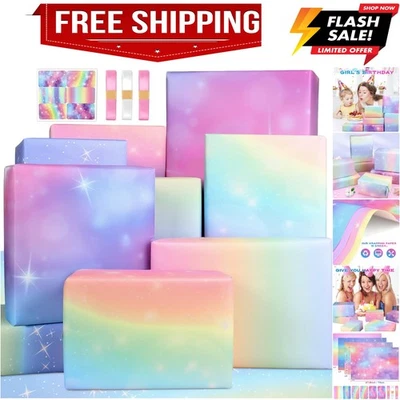 Juego de envoltura de papel de regalo de cumpleaños para niñas, papel de regalo de cumpleaños hoja... Foto 1 de 4