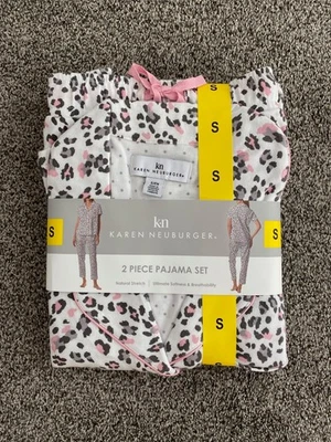 NUEVO Juego de pijama para mujer Karen Neuburger 2 piezas, blanco rosa gris negro, pequeño Foto 1 de 2