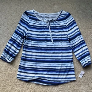 Neu mit Etikett Talbots blau weiß gestreiftes Oberteil mit 3/4 elastischen Ärmeln - Petite S - Bild 1 von 8