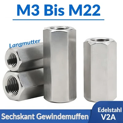 Verbindungsmutter Distanzmutter Langmutter Gewindehülsen Hülsenmutter Edelstahl - Bild 1 von 4