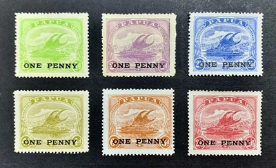 Juego completo de 6 sobreimpresiones recargadas PAPUA 1917 SG #106-111 como nuevo MH CAT £30 Foto 1 de 2