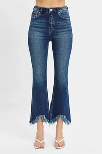 RISEN Full Size High Rise Crop Bootcut Fray Hem Jeans Plus Size - Picture 1 of 7