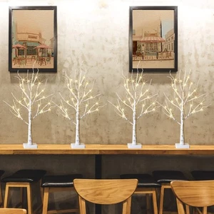 2FT Easter Tree with LED Lights, Warm White, Battery Timer, Fireplace Decor, 4PK - Picture 1 of 9
