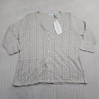 Cárdigan Ciervo Blanco Para Mujer XL Lino Beige Crochet Tejido Botón Frontal Suéter Nuevo Foto 1 de 4