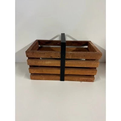"Cesta de almacenamiento rectangular de madera con mango de metal negro granja 12X6,5""" Foto 1 de 4
