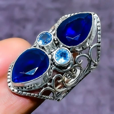 Лондон синий топаз драгоценный камень ручной работы серебро 925 пробы кольцо размер 6,5 l339 - Изображение 1 из 3