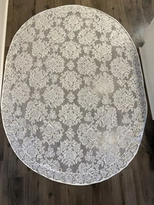 Vintage Elfenbein Spitze Oval Tischdecke 77"x 58" Guter Gebrauchter Zustand - Bild 1 von 6