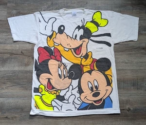 Vtg Velva Sheen Mickey Mouse Goofy Minnie T-Shirt Size M/L All Over Print Disney - Picture 1 of 9