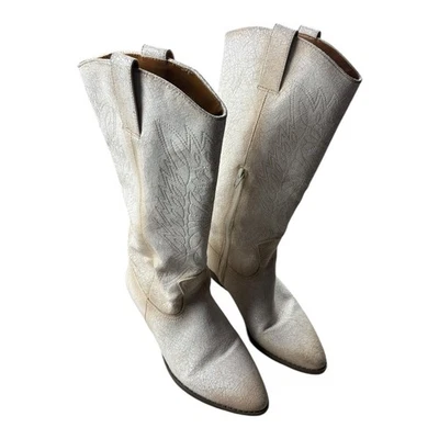 Botas de Vaquero del Oeste Zodiac Para Mujer Talla 6.5M Boho Crema Beige Cuero De Colección Foto 1 de 4